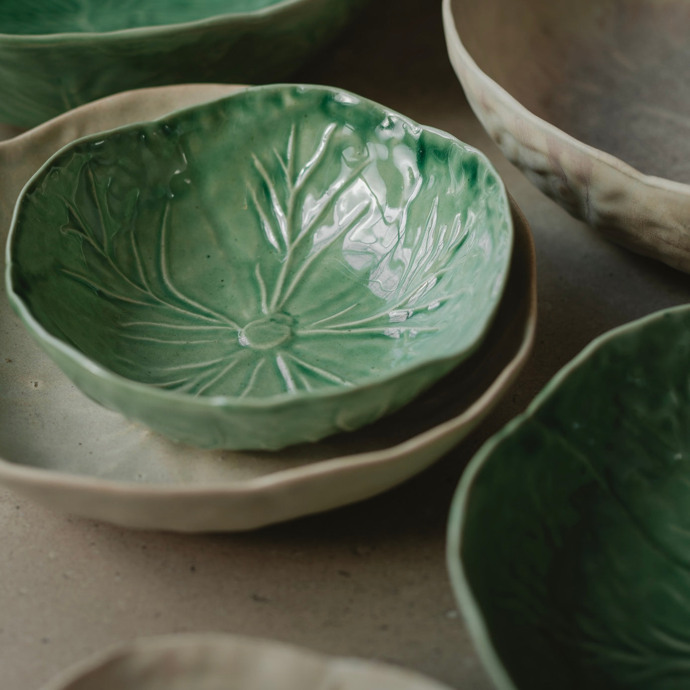 Set Fuentes Repollo Porcelana Verde
